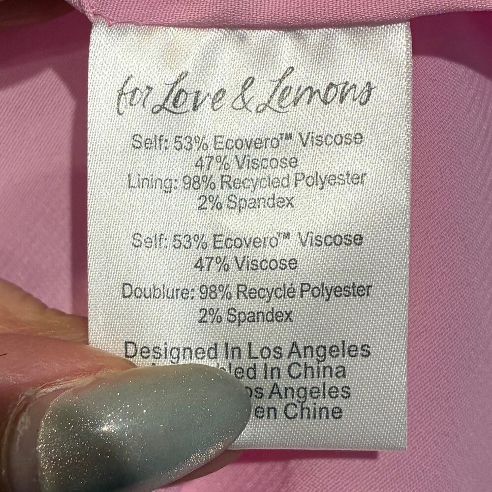 NWT For Love & Lemons Pink Satin Rhinestone Trim Elora Mini Dress Lg MSRP $239 - Picture 9 of 12